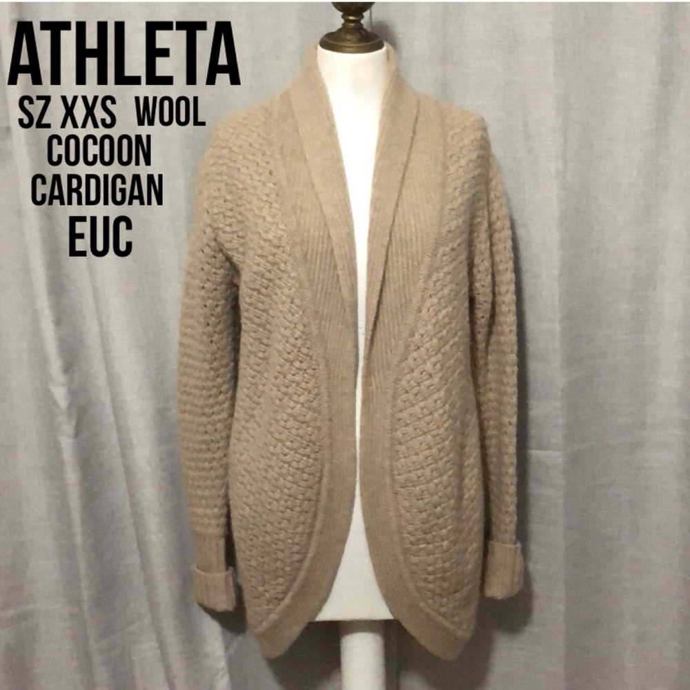HP🎉🎉Athleta Wool/Yak Blend Cocoon Open Front Cardigan-Sz xxs-Oatmeal Color-EUC